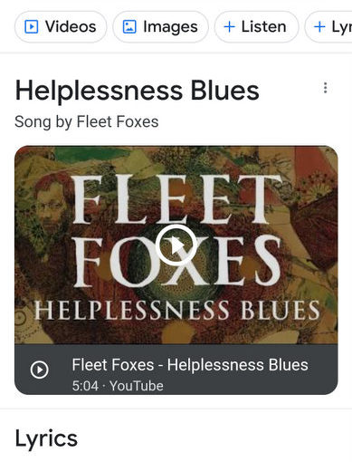 Random Song “Helplessness Blues” Fleet Foxes